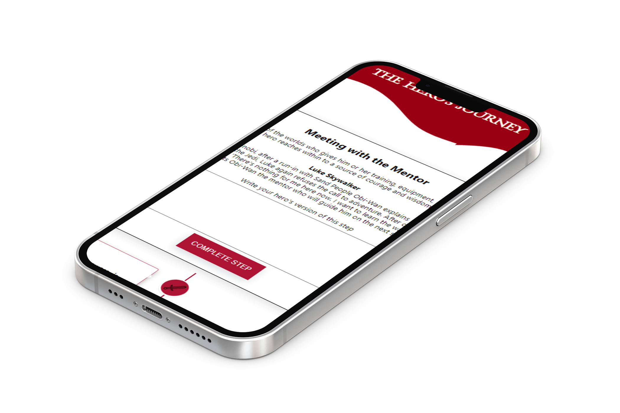 Hero's Journey App Displayed on Phone